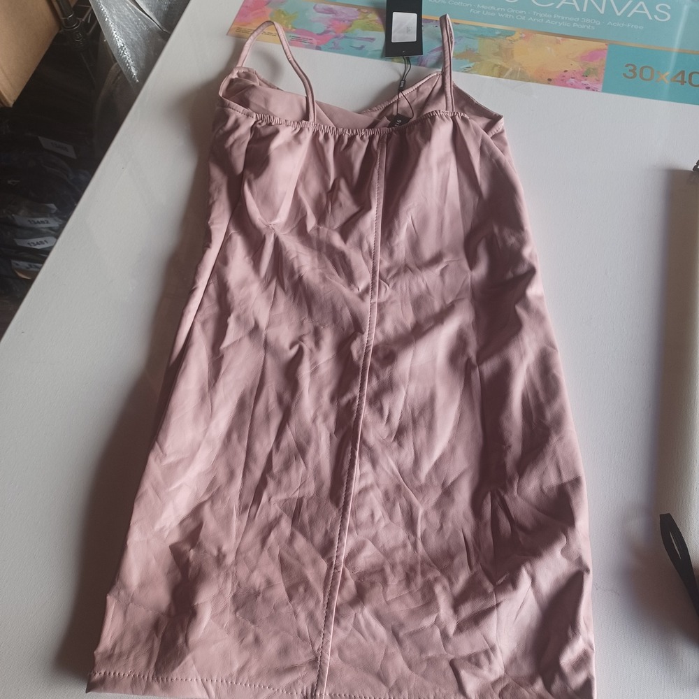 Venti 6 Womens Pink Faux Leather Button Front Mini Dress Size M ART-51650 Italy